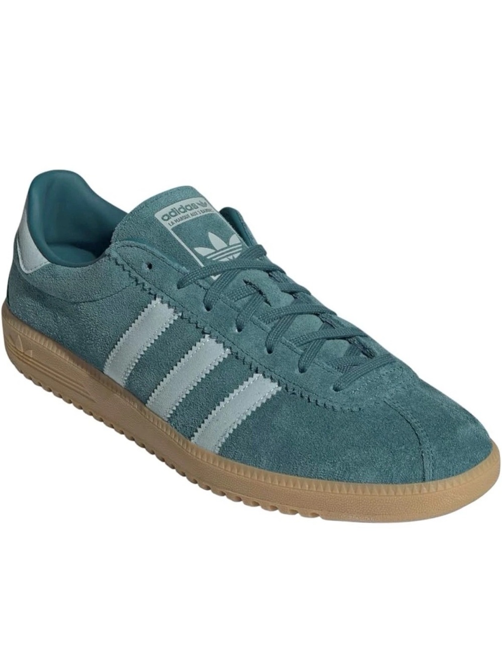 adidas Originals Men’s Teal Suede Samba with Light Gray Stripes and Gum Sole
